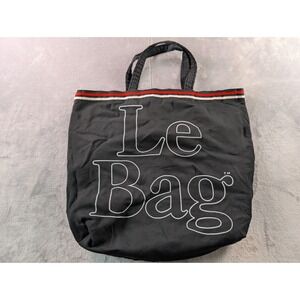 Le Bag Canvas Tote Bag Black Graphic Print Red White Stripe Trim Vintage Style